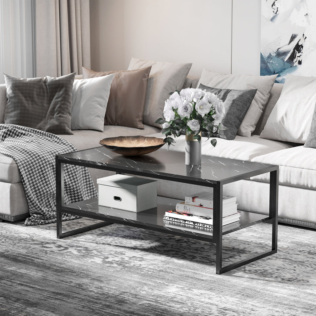 Table Basse Style Moderne avec 2 Étagères 106 x 50 x 47 cm Noir-1