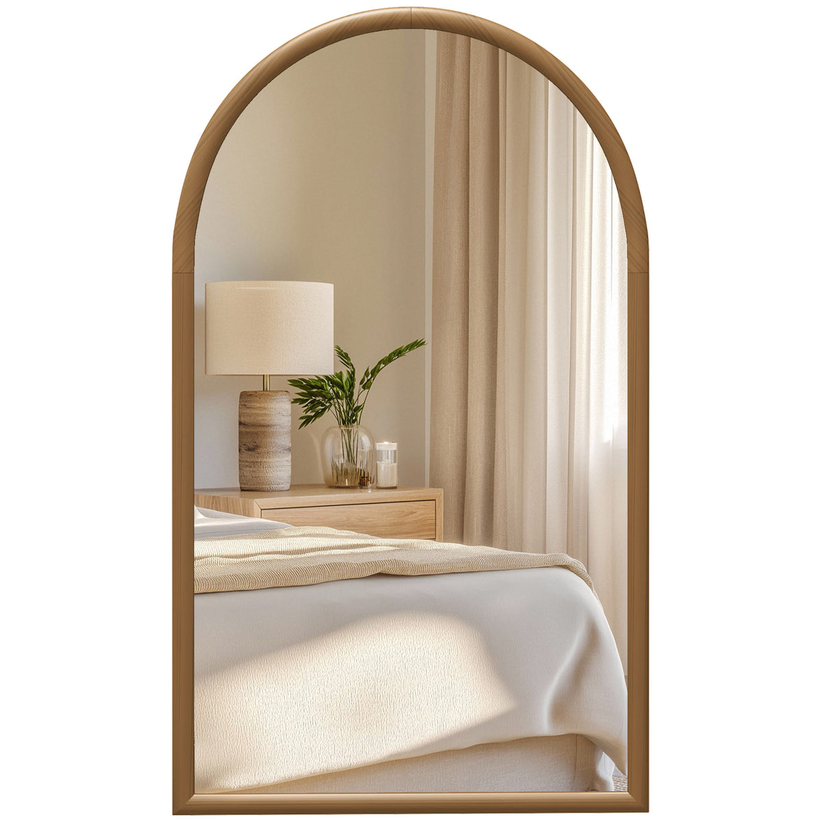 Miroir mural arche, 110 x 65 cm Cadre en bois, Miroir arqué pour le salon, la chambre, l'entrée, brun foncé-0
