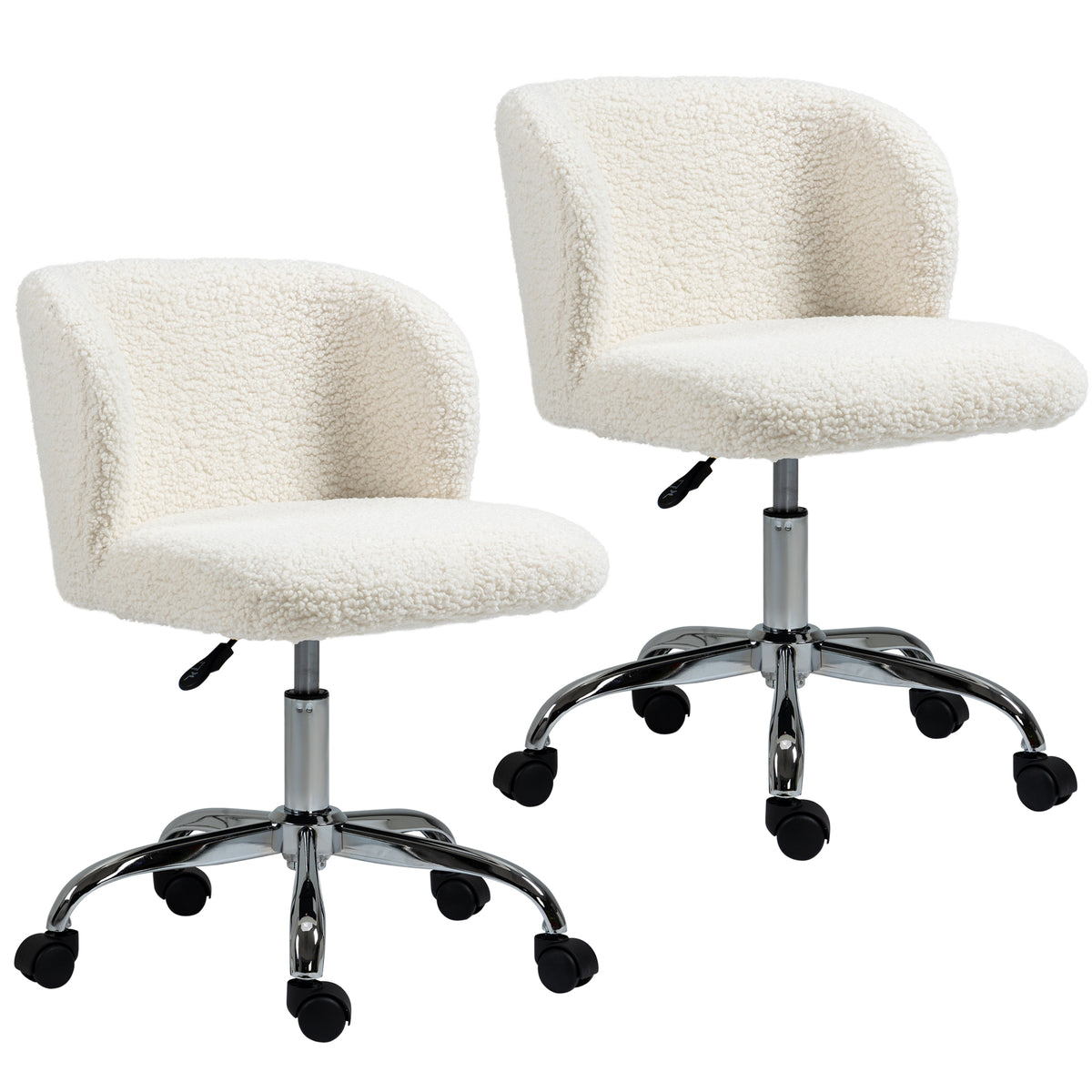 Lot de 2 chaises de bureau sans accoudoir en toison d'agneau hauteur réglable pivotant à 360 ° charge max. 120 Kg blanc-0