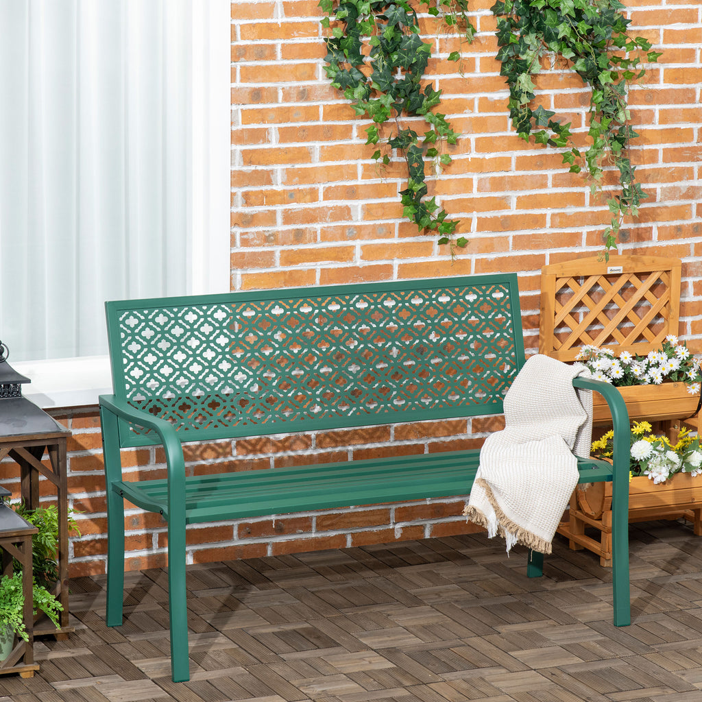 Banc de jardin banc extérieur jardin en acier avec dossier à motif floral pour 2 personnes 127 x 63 x 83 cm vert foncé-9