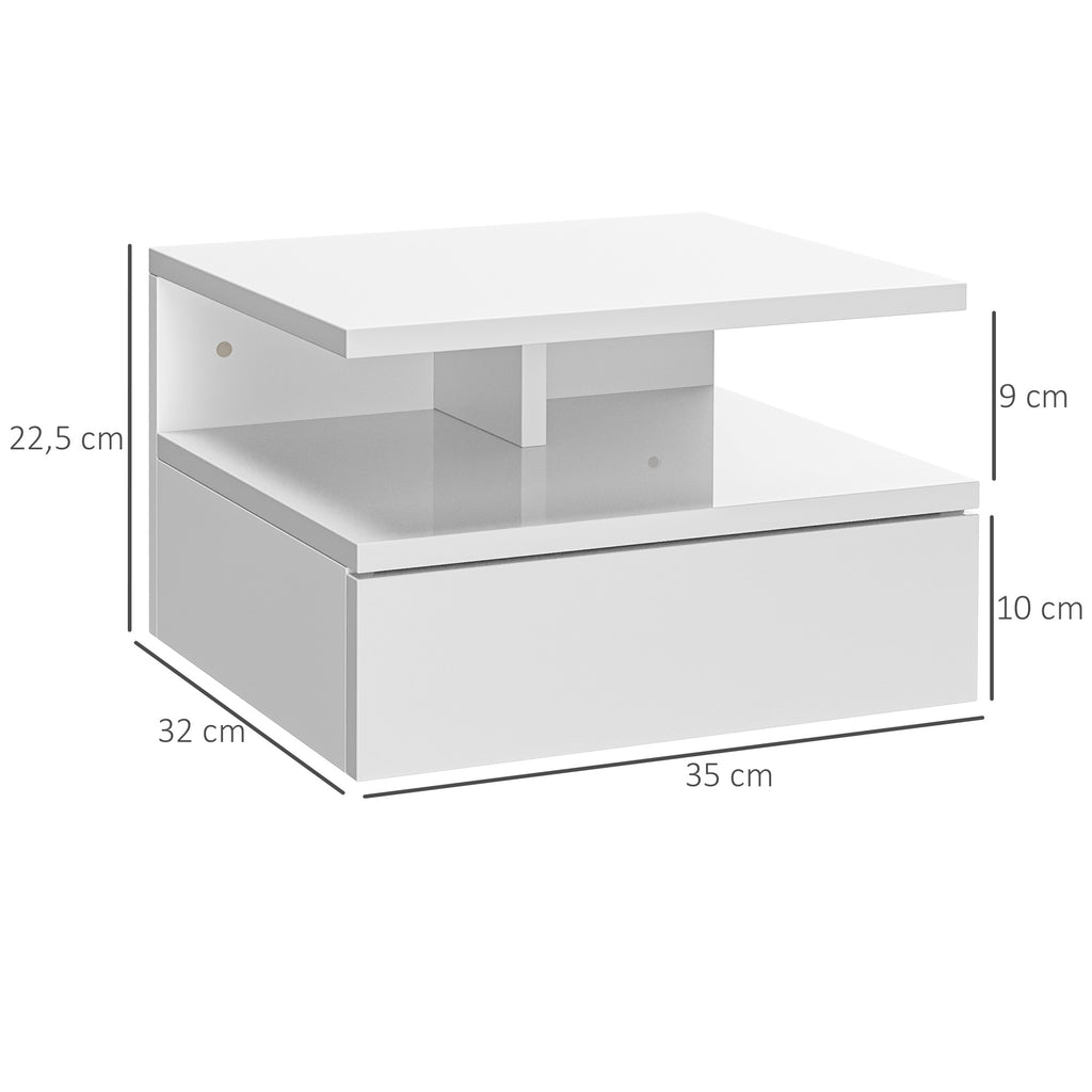 Lot de 2 tables de chevet murales tables de nuit tiroir coulissant, niche, plateau, 35 x 32 x 22,5 cm blanc-2
