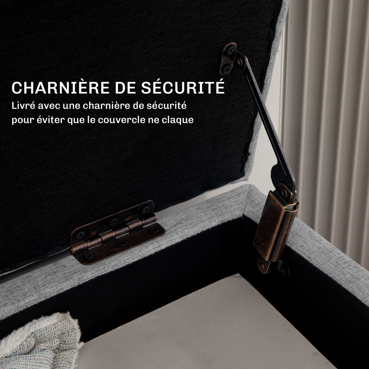 Banc coffre rangement rembourré aspect lin pour chambre à coucher, entrée, salon, charge 220 Kg, 110 x 39 x 45 cm, gris-6