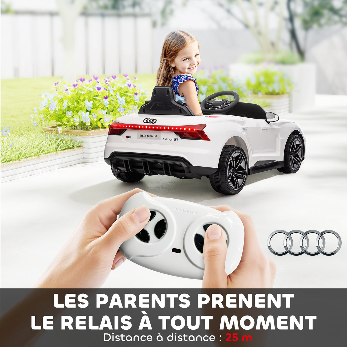 Voiture électrique enfant 12 V - véhicule électrique avec télécommande parentale fournie - V. Max. 5 Km/h - effets sonores, lumineux - Audi RS E-tron GT blanc-4