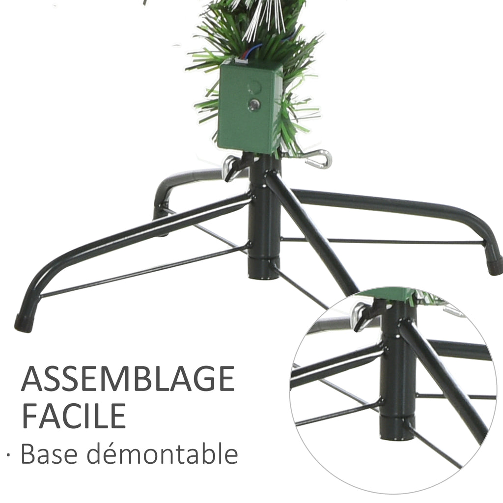 Sapin Noël Artificiel Lumineux 120H cm Fibre Optique LED + 20 Ampoules + Support Pied 130 Sommet Brillante Vert-7
