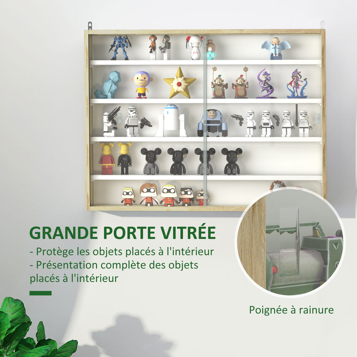 Vitrine pour collection vitrine murale 80 x 9,5 x 60 cm 4 étagères réglables en hauteur 2 portes coulissantes en verre-4
