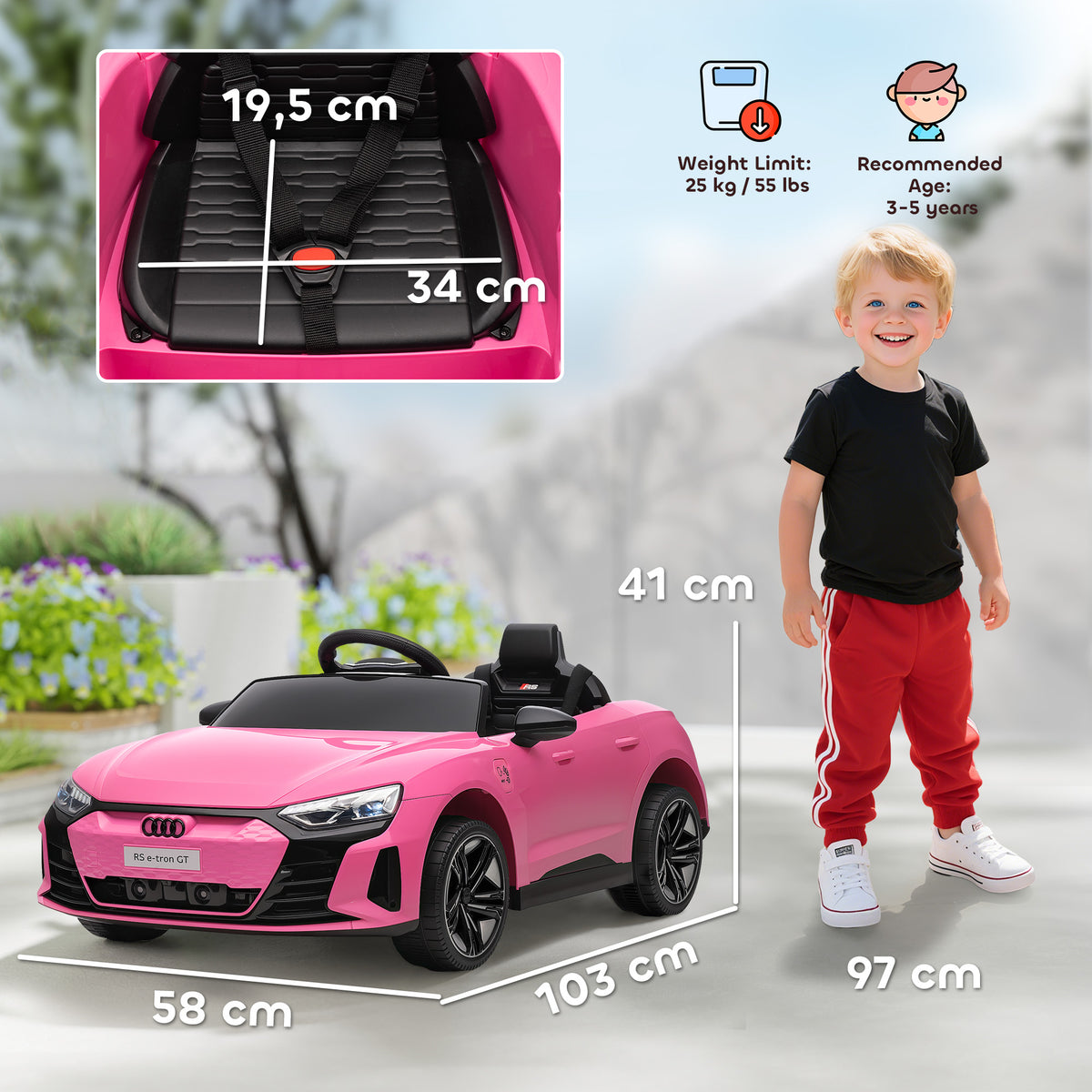Voiture véhicule électrique enfant 12 V - télécommande parentale - effets sonores, lumineux - Audi RS E-tron GT rose-2