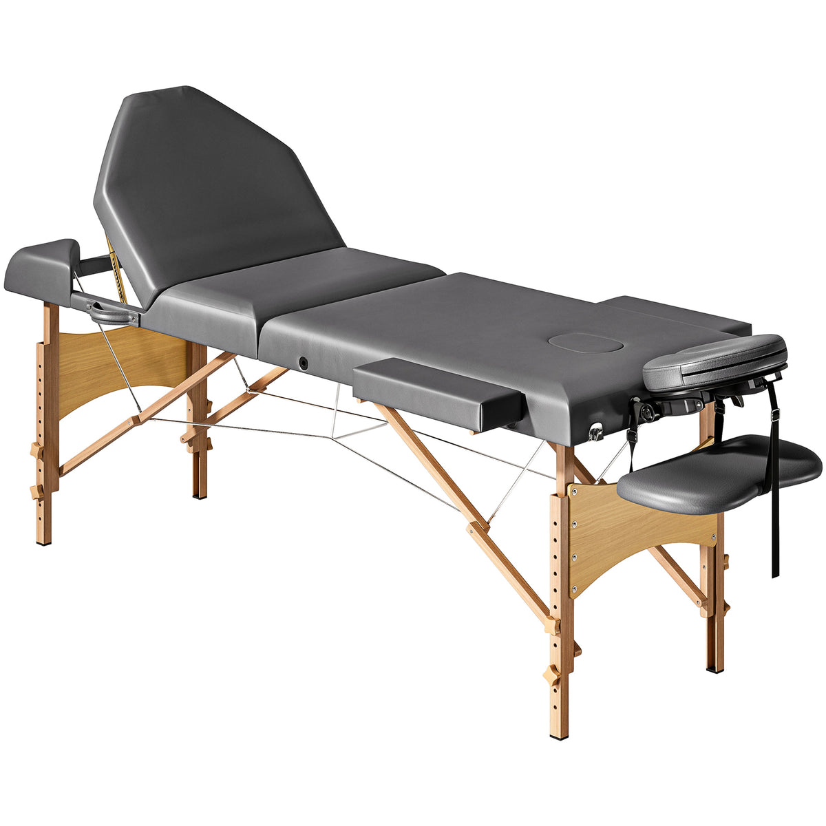 Table de massage pliante, lit de massage 3 zones portable 185 x 60 cm, hauteur et dossier réglables, appui-tête, gris-0