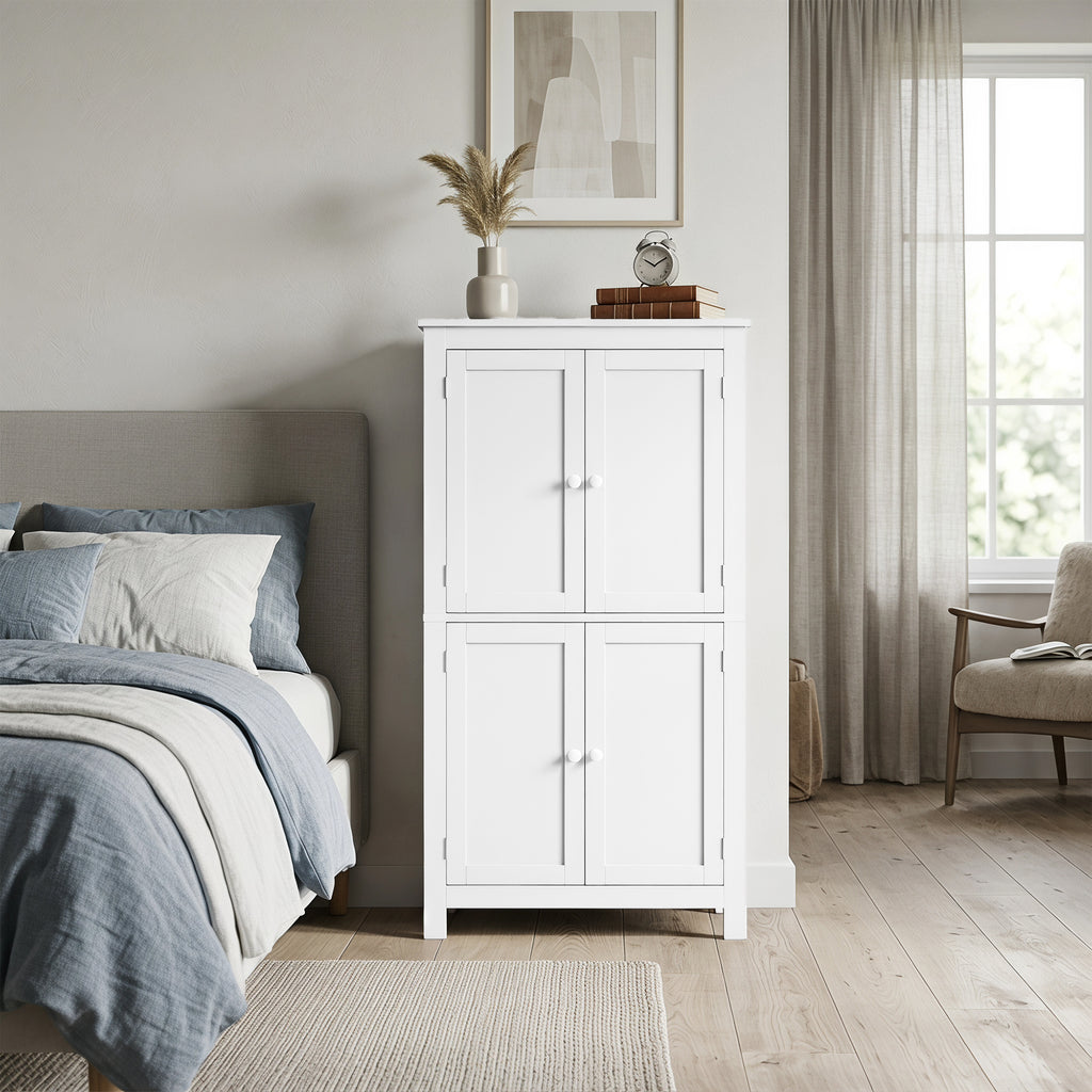 Meuble de salle de bain, meuble de rangement étroit avec 4 portes et étagères réglables, style moderne, blanc-8