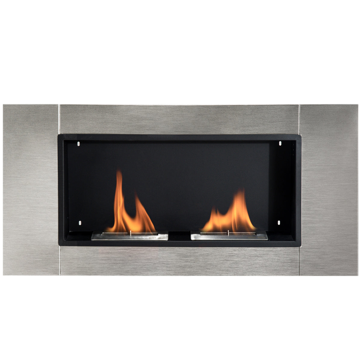 Cheminée bioéthanol Murale encastrable brûleur 2*0,9 L, environ 3 h de durée de combustion 110L x 14,5l x 54H cm Couverture 25-30 m² Acier inox-0