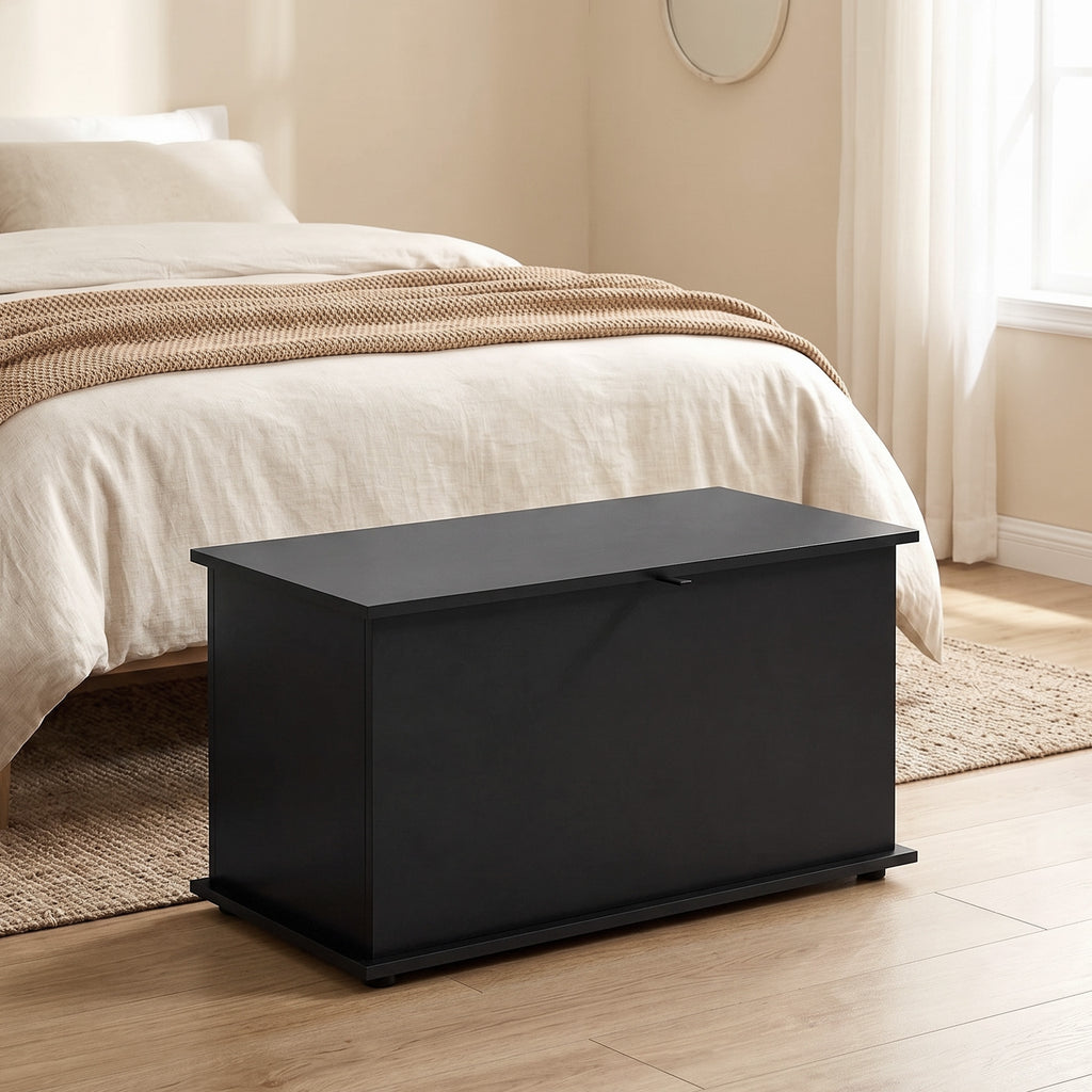 Coffre de Rangement, Banc de Rangement avec Couvercle Rabattable et Charnières de Sécurité, 80 x 40 x 45 cm, Noir-1