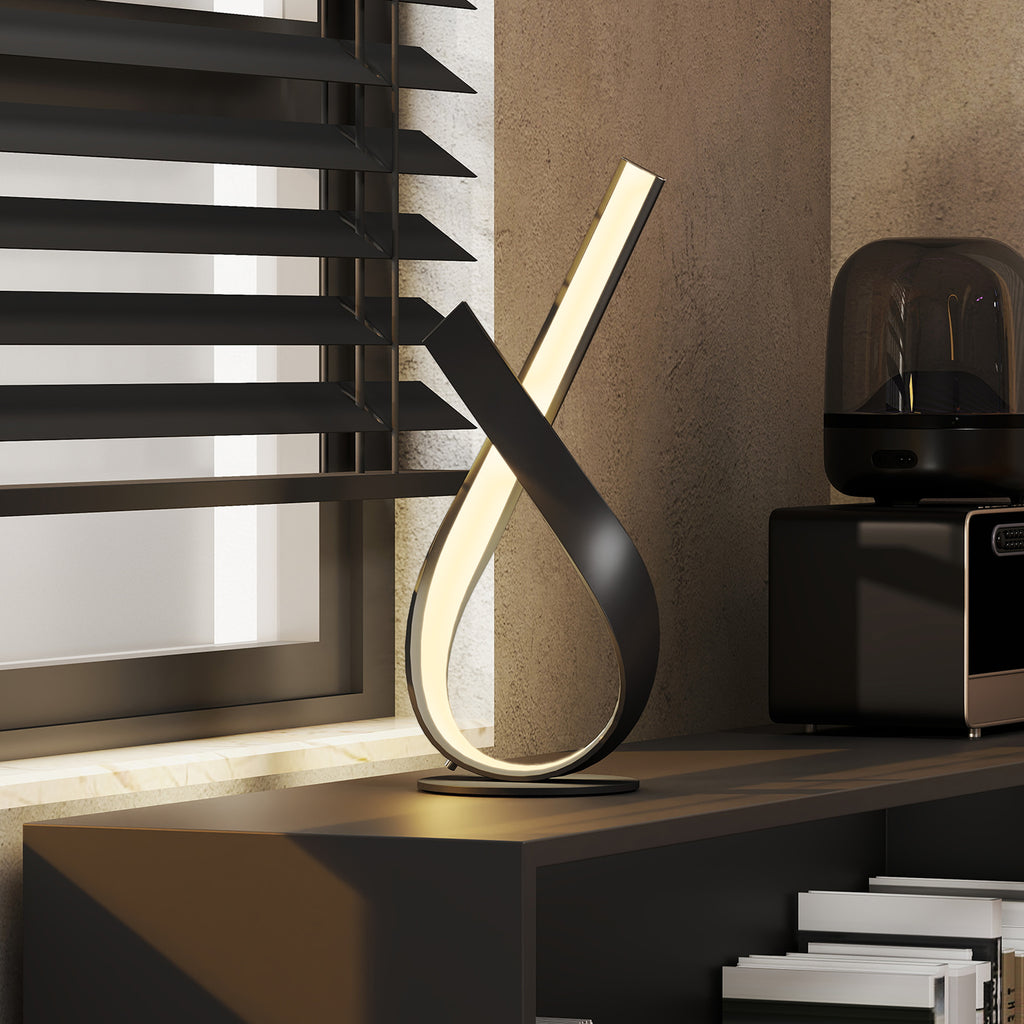 Lampe à poser design contemporain - lampe de table design spirale - dim. 21L x 15l x 43H cm - alu. noir LED blanc chaud-8