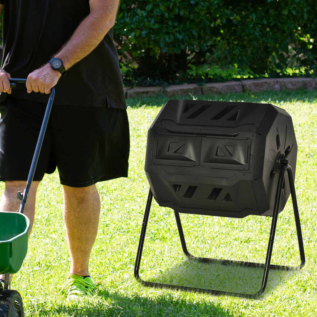 Composteur de Jardin - bac à Compost pour déchets - Rotatif 360° - Double Chambre 160 L - Acier PP Noir-9