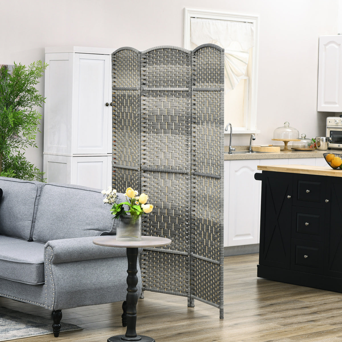 Paravent intérieur en bois 3 panneaux séparateur de pièce pliable pour salon chambre 135 x 180 cm gris-1