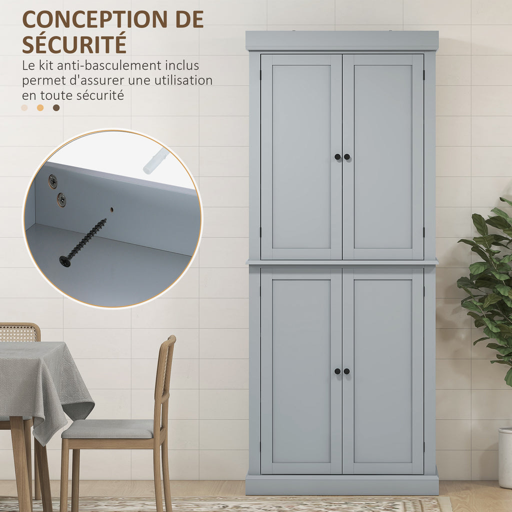 Armoire de cuisine buffet cuisine style moderne avec placards, étagères réglables, 76 x 40,5 x 184 cm, gris-5