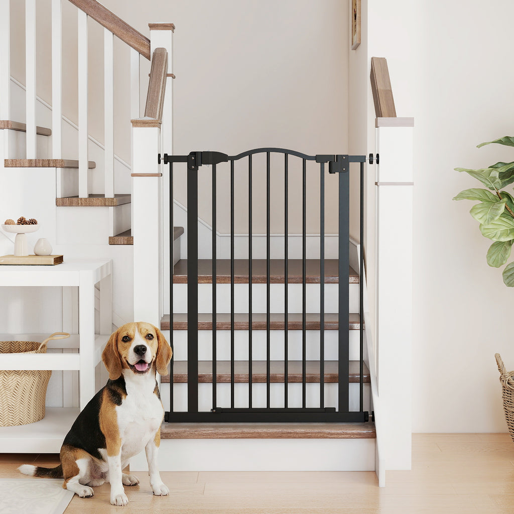 Barrière de sécurité pour chien extensible 74-80 cm fermeture automatique fixation par pression sans percer noir-1