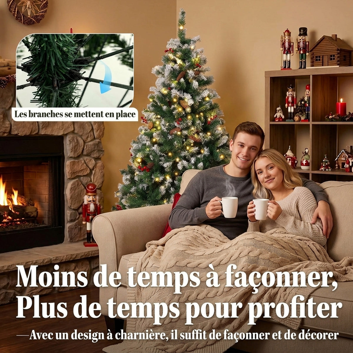 Sapin de Noël Artificiel Lumineux et Enneigé 120cm, Arbre de Noël, Télécommande, 11 Modes d'Éclairage, 150 LED, Vert-6