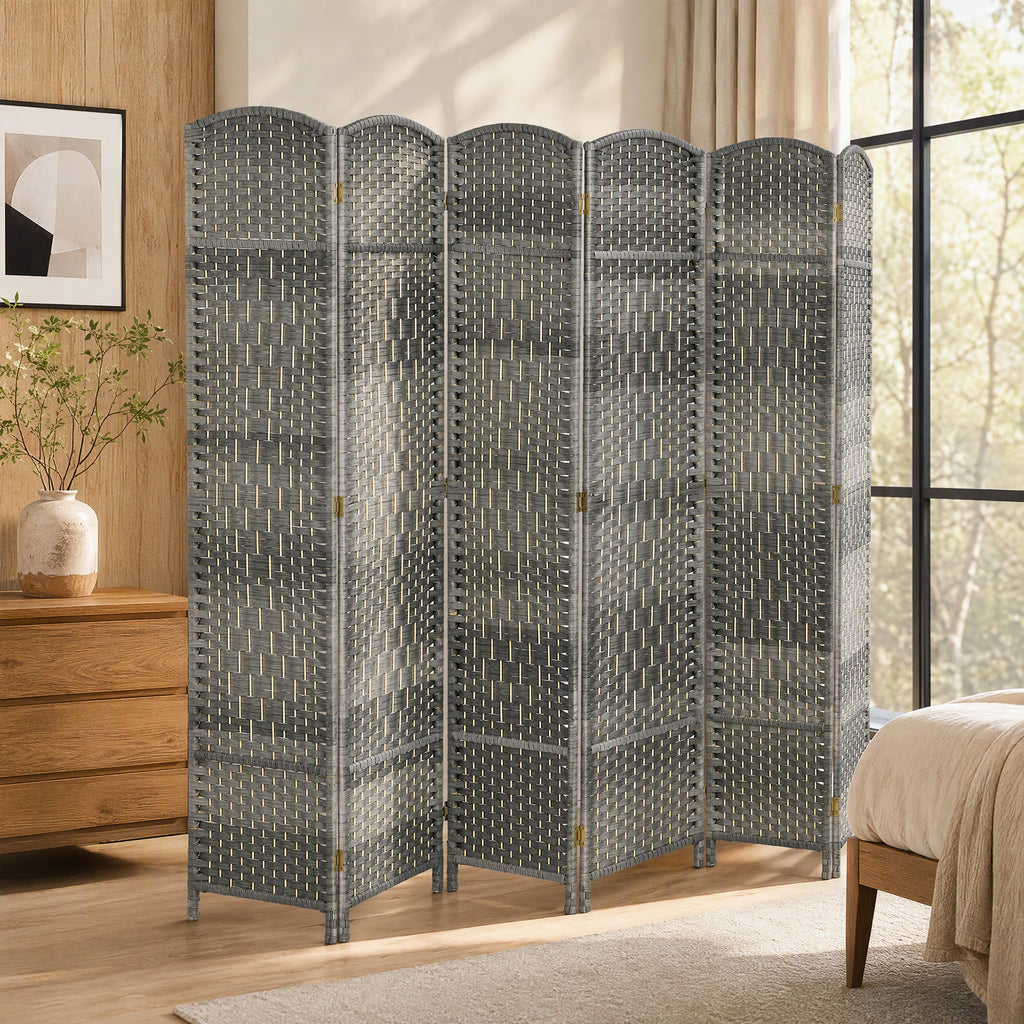 Paravent intérieur en bois 6 panneaux séparateur de pièce pliable pour salon chambre 270 x 180 cm gris mélangé-7