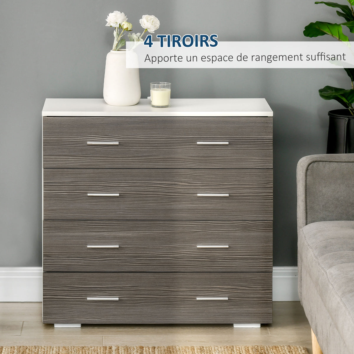 Commode meuble de rangement style contemporain 4 tiroirs 76 x 35 x 72 cm blanc et gris-3