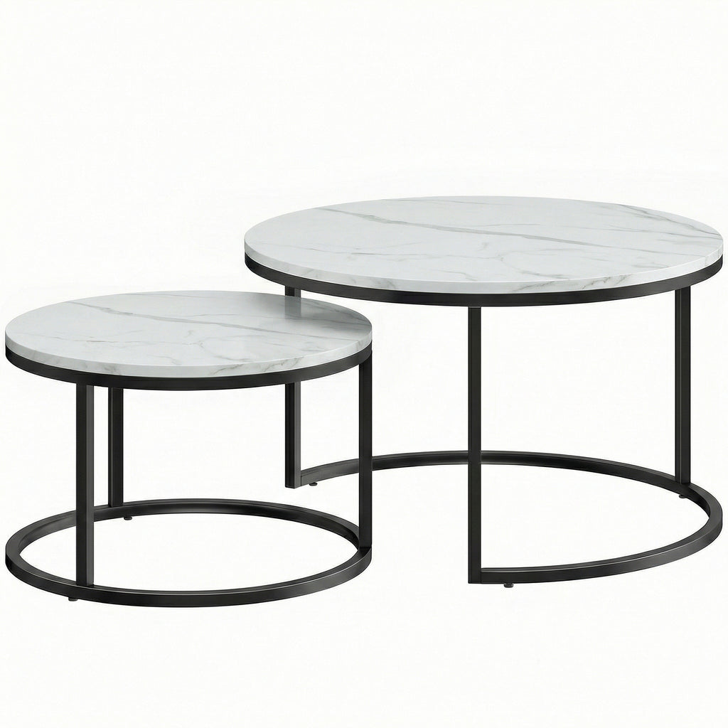 Lot de 2 tables basses gigognes empilable design industriel pieds en métal blanc-0