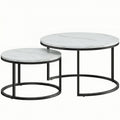 Lot de 2 tables basses gigognes empilable design industriel pieds en métal blanc-0