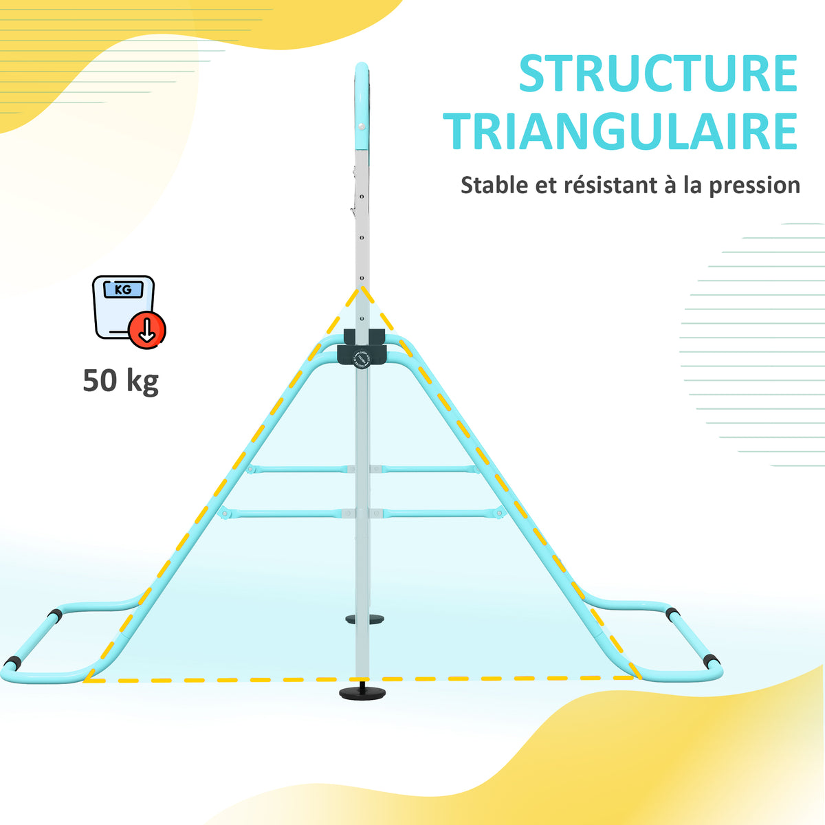 Barre de gymnastique pour enfants, barre horizontale pliable à hauteur réglable avec anneaux de gymnastique, cyan-6