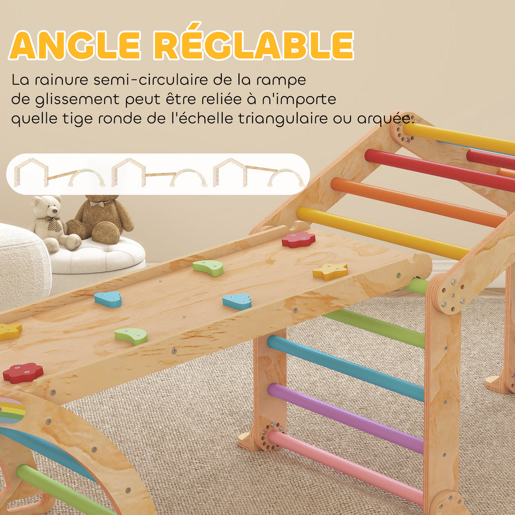 Triangle d'escalade enfant avec rampe réversible toboggan bascule et structure d'escalade multicolore-6