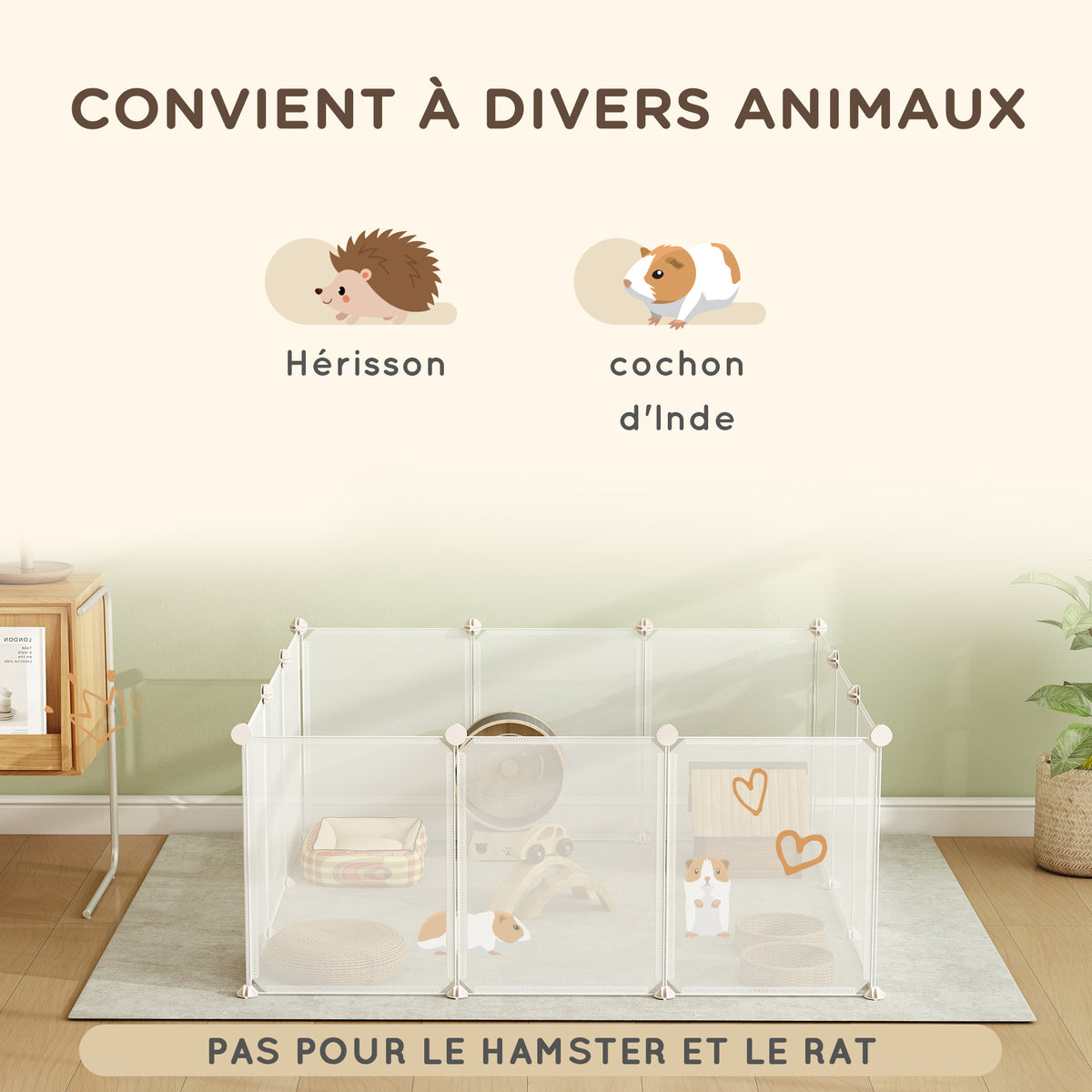 Enclos parc modulable pour petits animaux 12 panneaux pour chiot, cochon 105 x 105 x 45 cm blanc-4