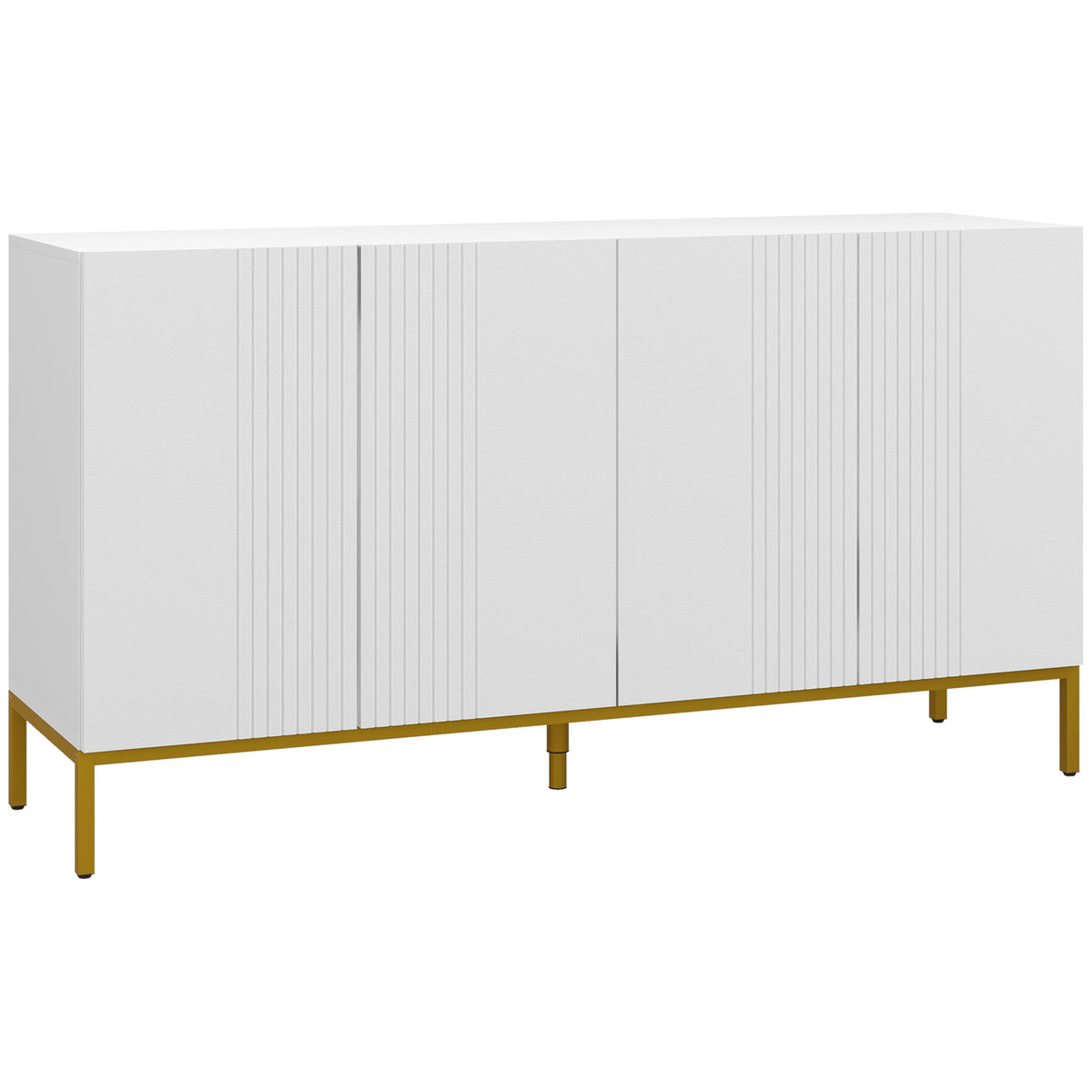 Buffet design contemporain graphique 2 placards porte étagères réglables en bois blanc métal doré-0