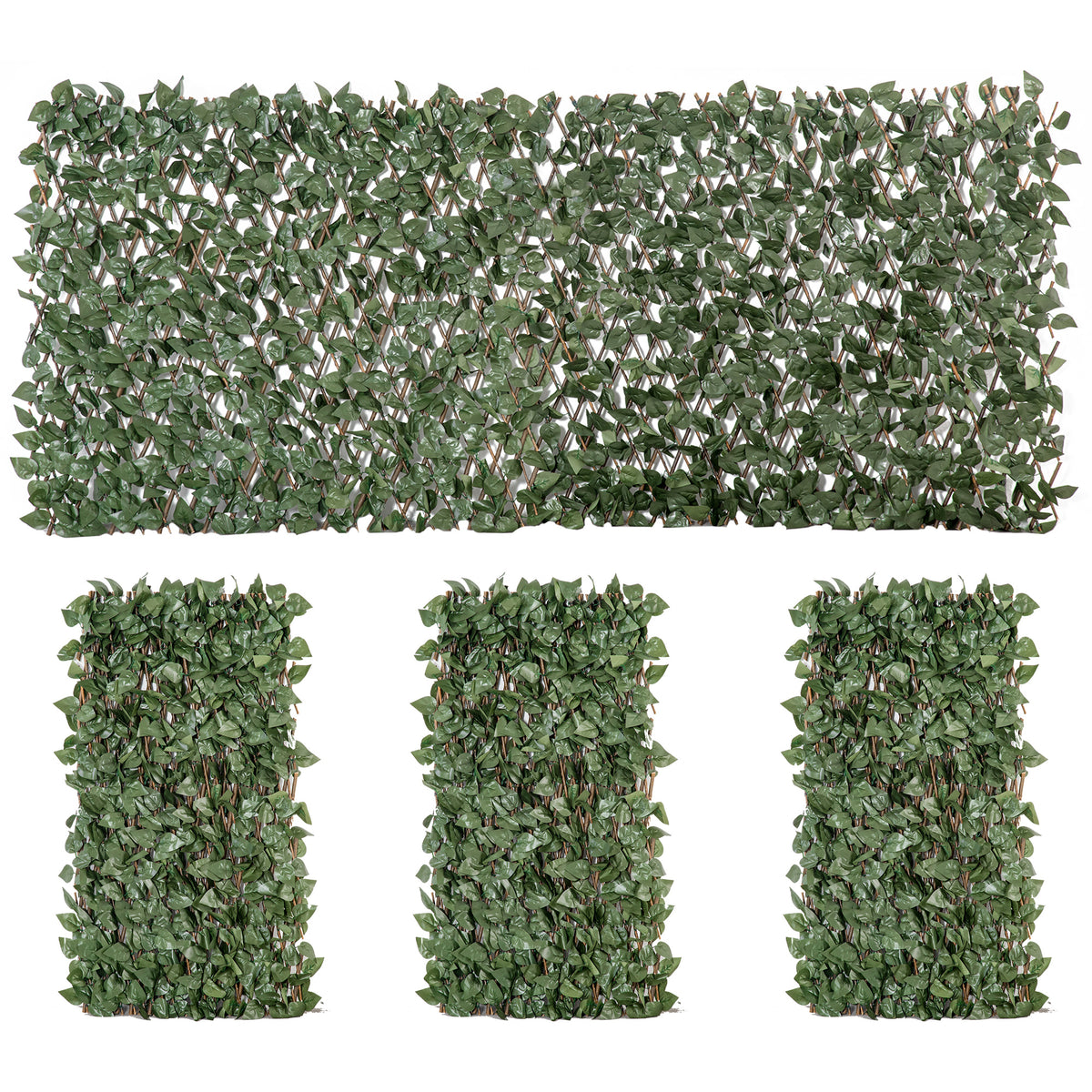 Lot de 4 Haies Artificielles de Lierre Extensible, Feuilles Murale Brise-vue en Polyester Osier, 200 x 100 cm, Vert-0