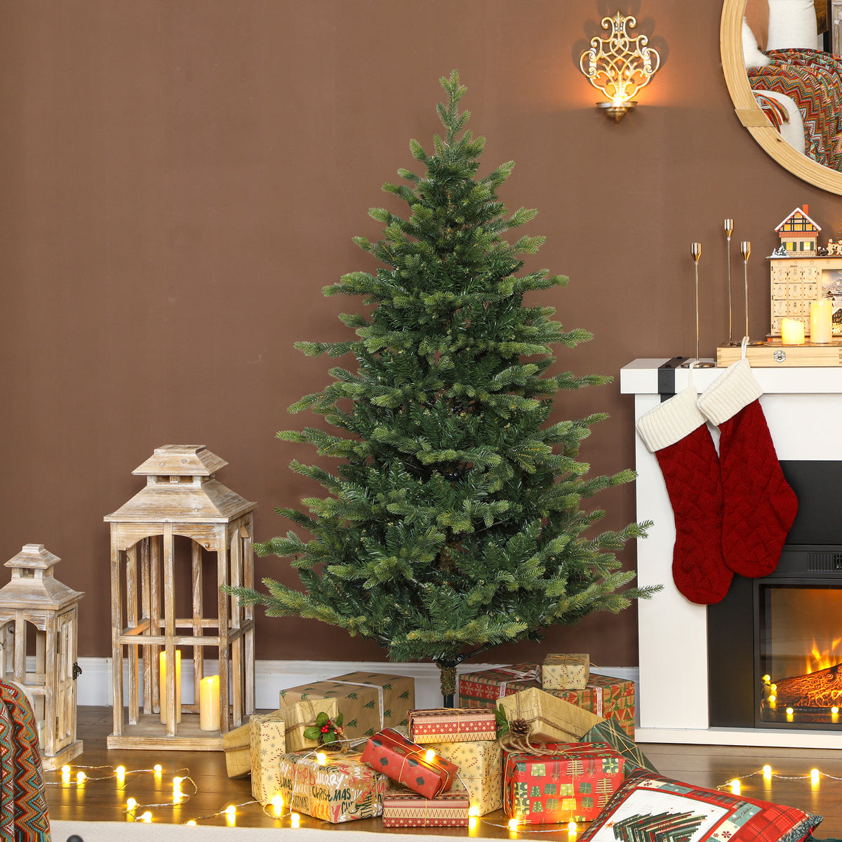 Sapin de Noël artificiel 150 cm, arbre de Noël réaliste avec 1202 pointes de branche articulée, support en métal, vert-1