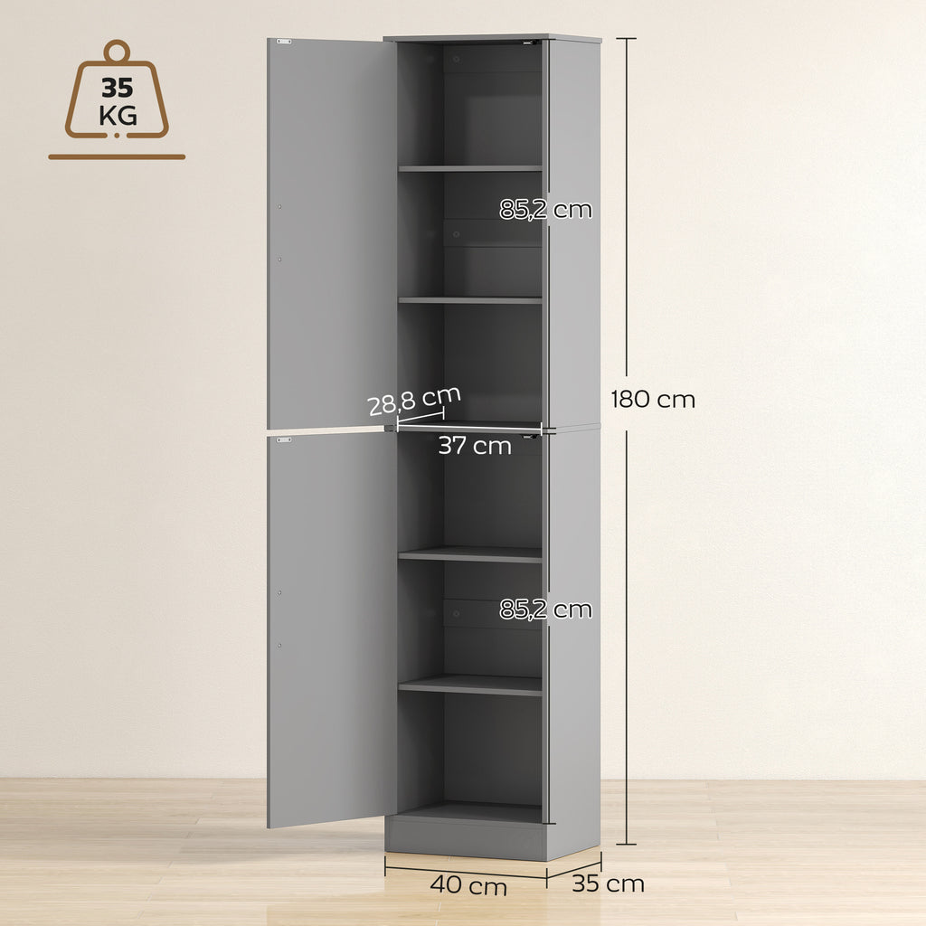 Meuble de salle de bain colonne avec 2 portes et 4 étagères réglables, 40 x 35 x 180 cm, gris-2