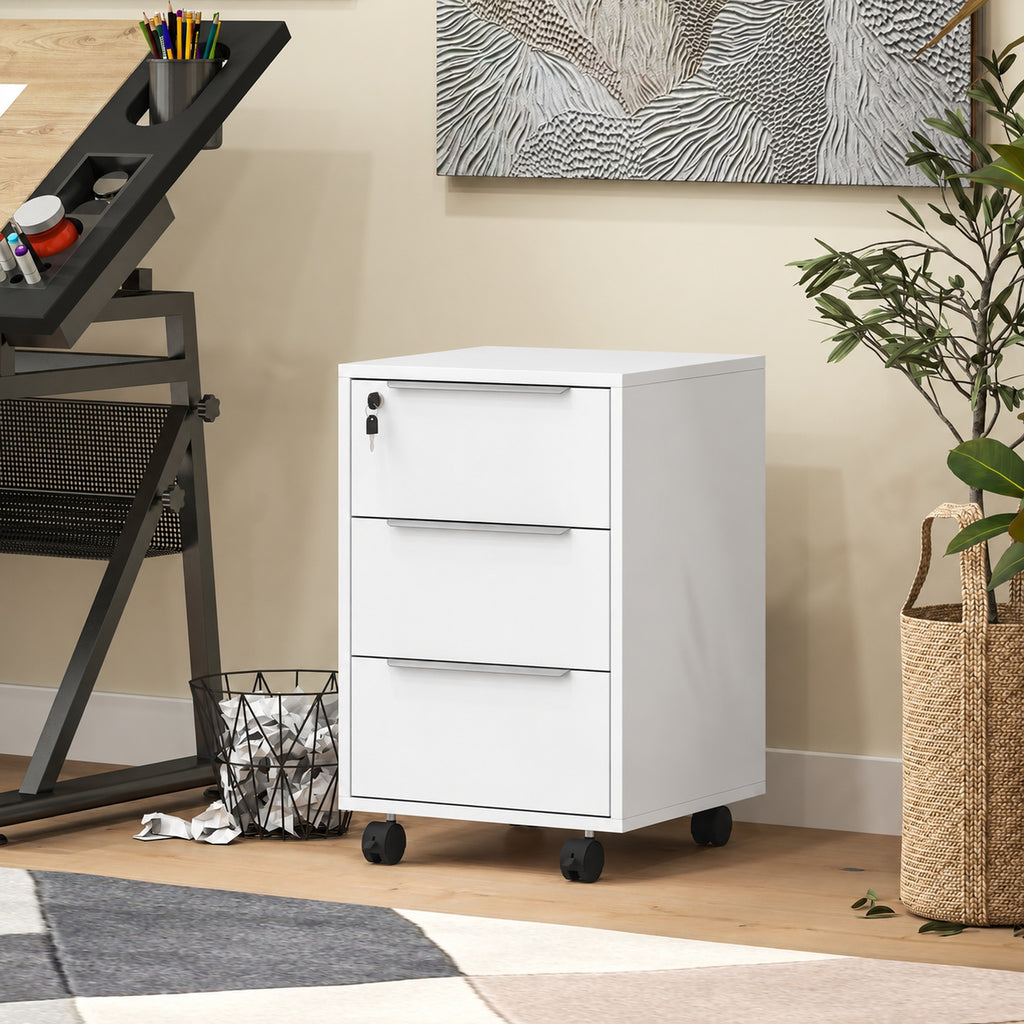 Caisson de bureau à roulettes avec 3 tiroirs et serrure pour dossiers 40 x 40 x 63,5 cm blanc-1