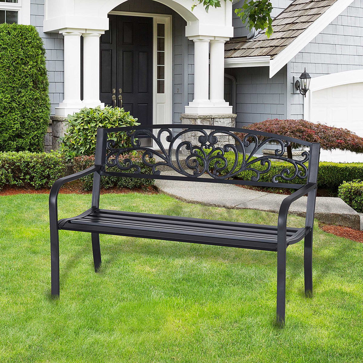Banc de Jardin terrasse en Acier Fonte Noir 2 Places 127 x 60 x 87 cm Charge Max 240 Kg-1