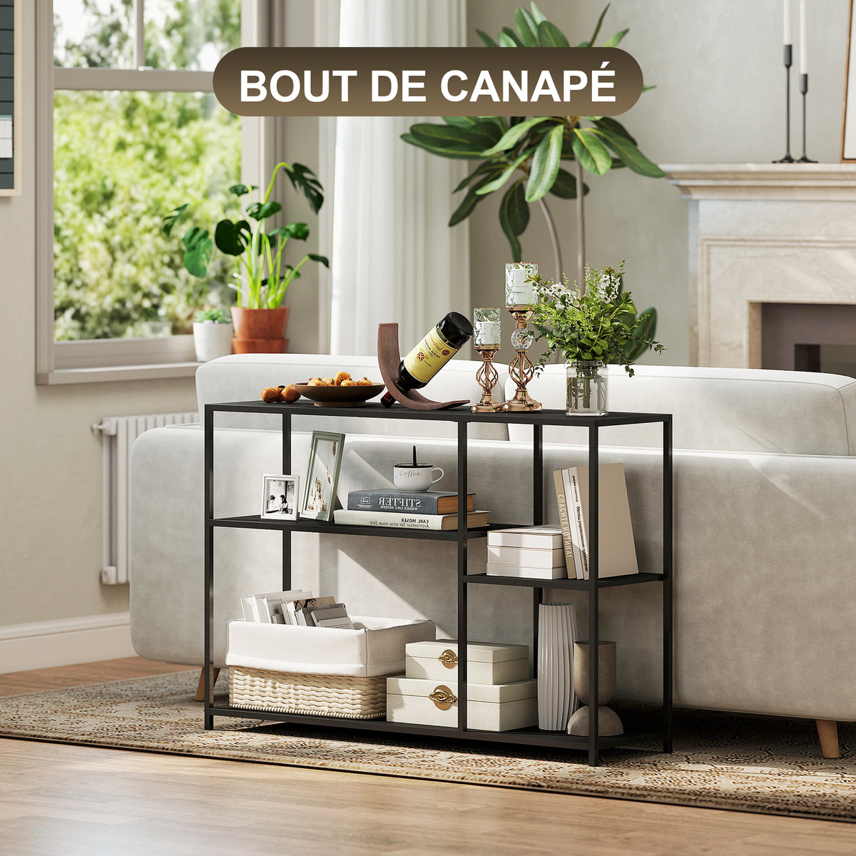 Console meuble étroite à 4 niveaux style industriel cadre en acier, 110 x 30 x 75 cm, noir-6