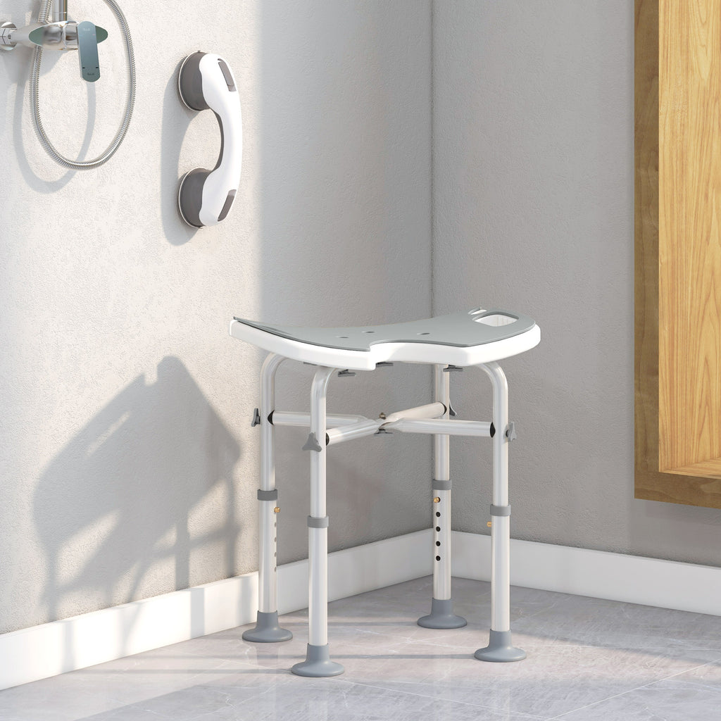 Tabouret de douche siège de douche hauteur ajustable 39-51,5 cm barre d'appui à ventouse patins à ventouse gris-1