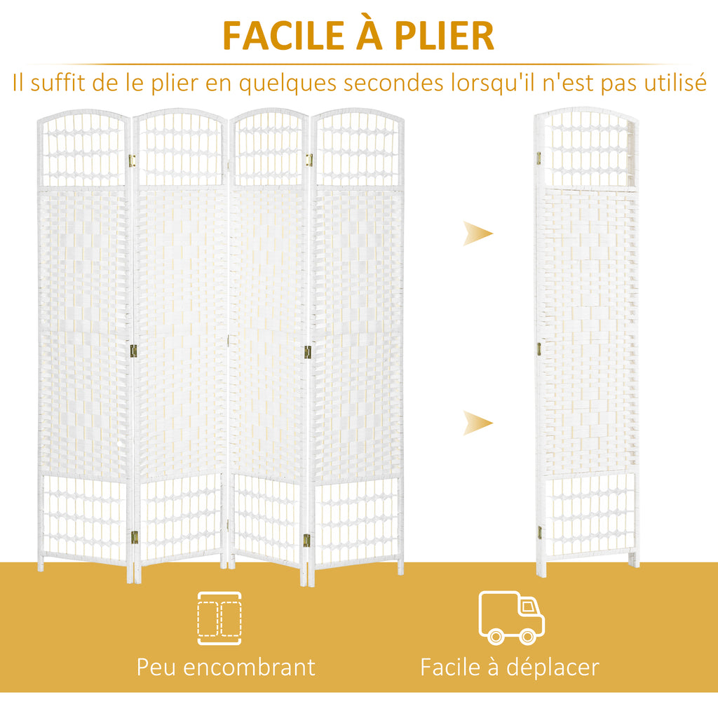 Paravent intérieur en bois séparateur de pièce cloison pliable 4 panneaux 160 x 170 cm blanc-3