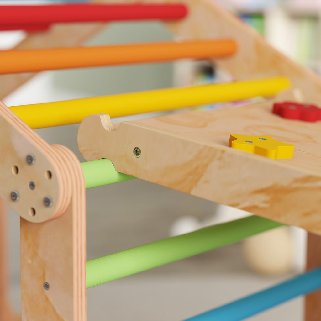 Triangle d'escalade enfant avec rampe réversible toboggan bascule et structure d'escalade multicolore-9