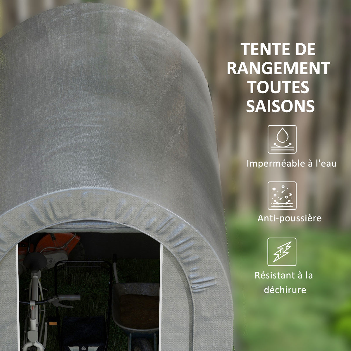 Abri de jardin tente de rangement extérieur abri de vélo garage pour vélo bâche en PE cadre en métal galvanisé gris-3