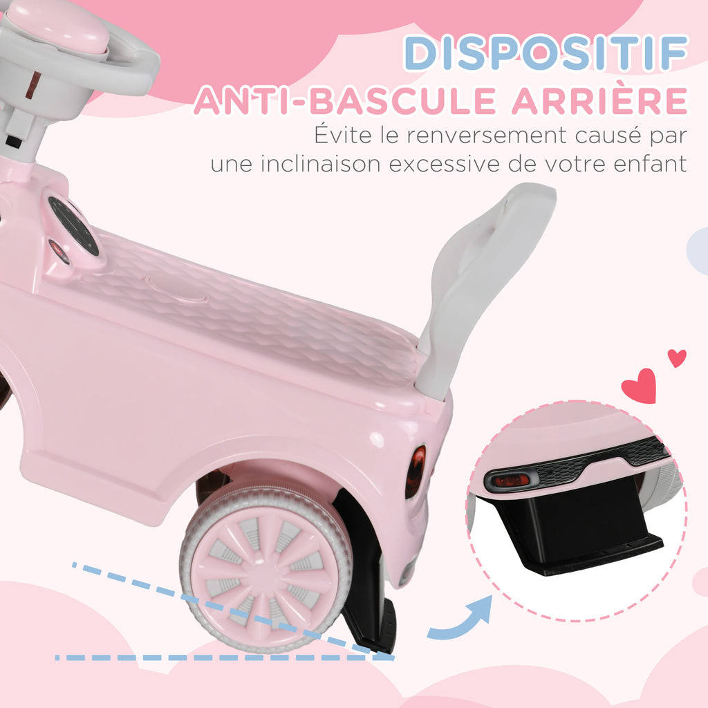 Porteur Enfants Voiture 18-36 Mois Volant klaxon et Butée Anti-bascule Charge 25 kg 53x25x35 cm Rose-3