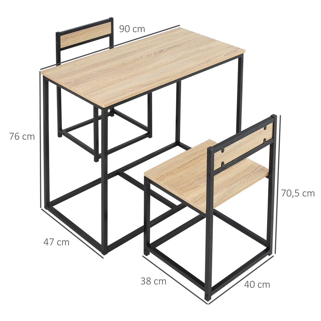 Ensemble Table et chaises de Salle à manger Set de 1 Table + 2 chaises encastrables pour Cuisine - métal Noir Aspect chêne Clair-2