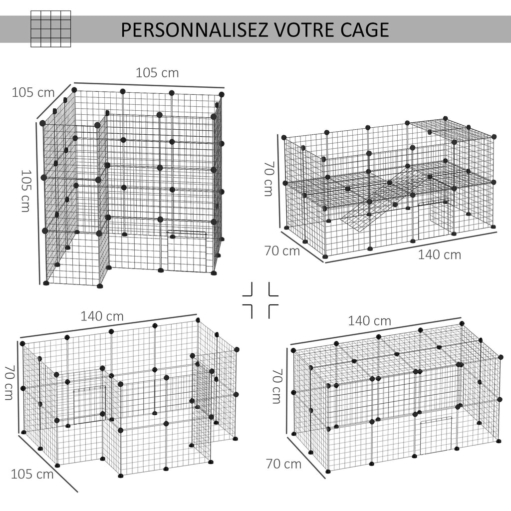 Cage parc clôture pour animaux domestiques enclos pour petits animaux 146 x 73 x 73 cm modulable 2 niveaux 36 panneaux bords arrondis fil en acier noir-3