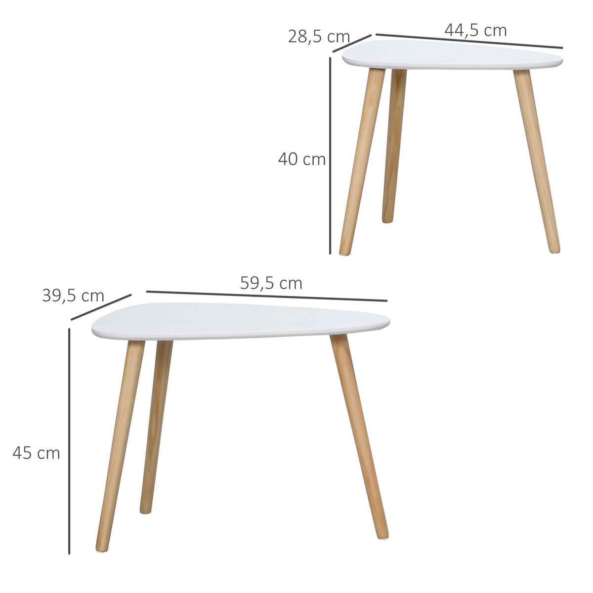 Lot de 2 tables basses gigognes design scandinave pieds en bois et plateau en bois, blanc-2