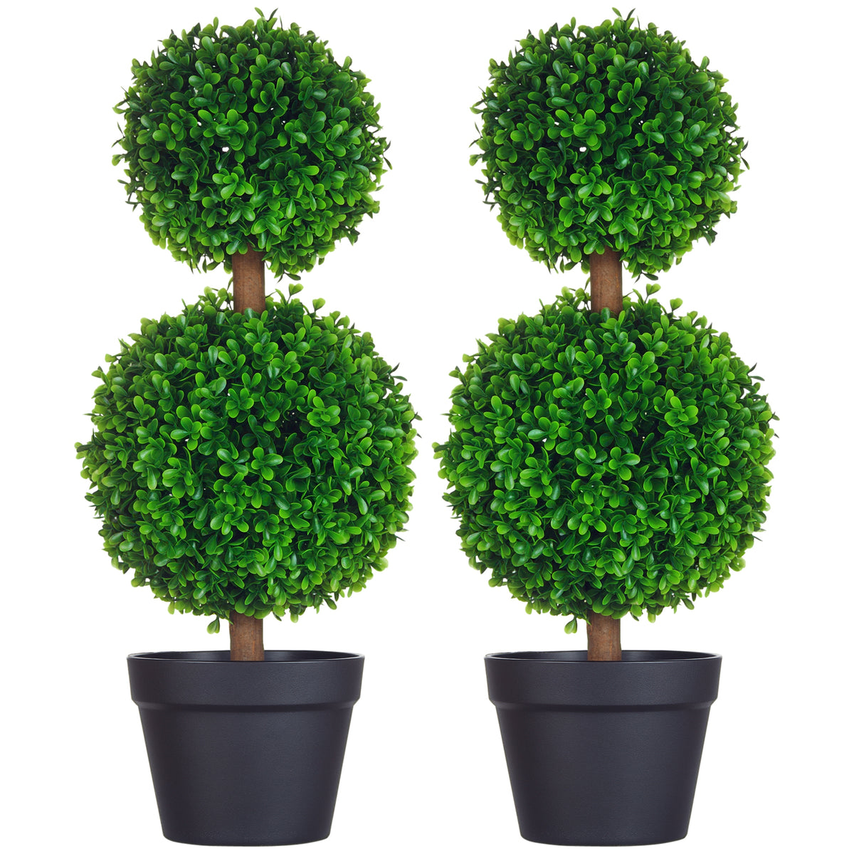 Lot de 2 arbres buis artificiel double boules avec tronc et pot inclus - hauteur 60 cm vert-0