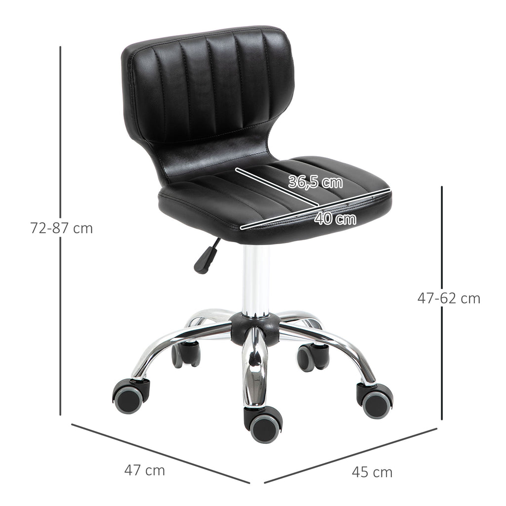 Tabouret à roulettes - tabouret de travail pivotant 360° -  - tabouret ergonomique - hauteur assise réglable 47-62 cm - revêtement synthétique matelassé noir métal chromé-2