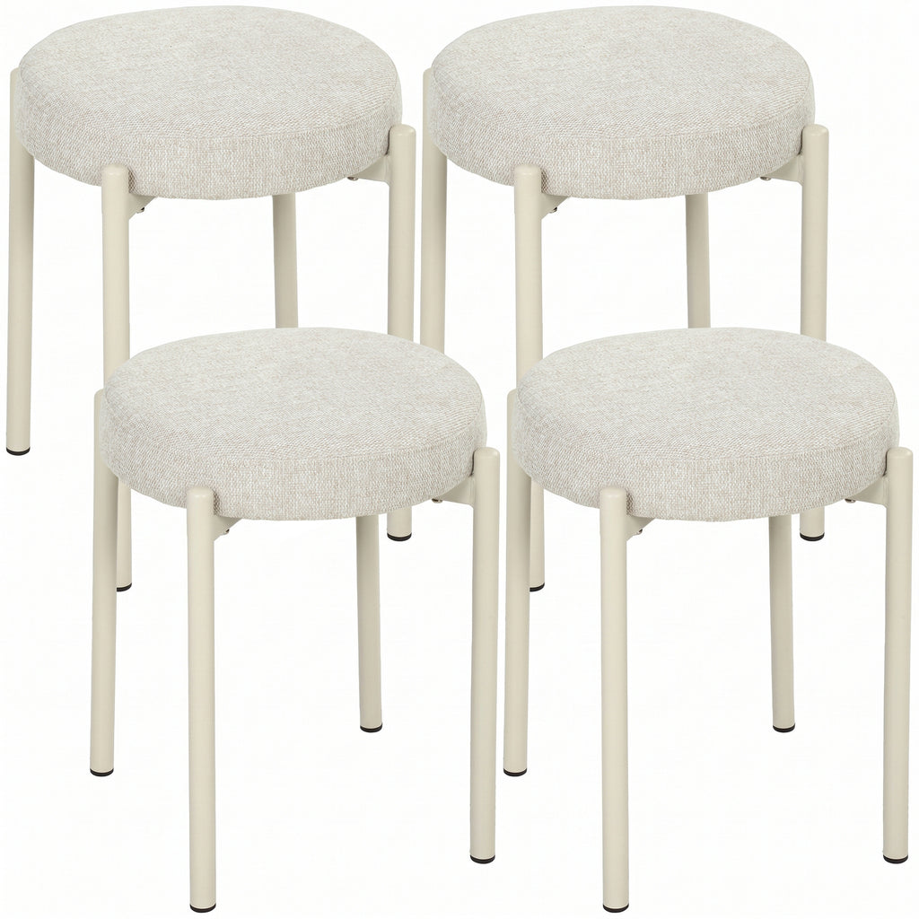 Lot de 4 Tabourets Empilables Ronds avec Assise Rembourrée, sans Dossier, Gain de Place, 45 x 45 x 47,5 cm, Crème-0