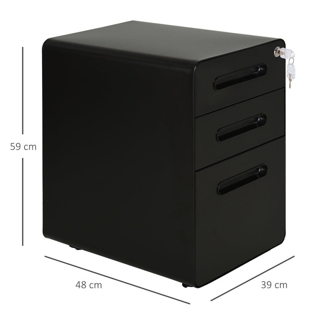 Caisson bureau mobile verrouillable avec 3 tiroirs pour format A4, lettre, légal, 39 x 48 x 59 cm, noir-2