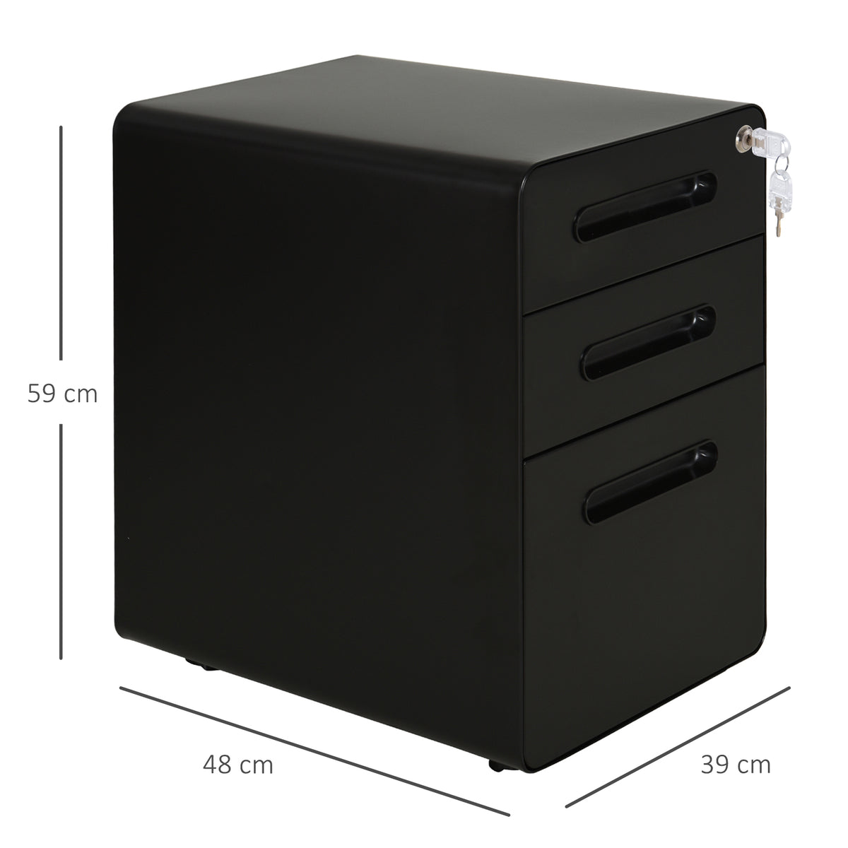 Caisson bureau mobile verrouillable avec 3 tiroirs pour format A4, lettre, légal, 39 x 48 x 59 cm, noir-2