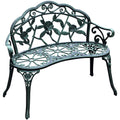 Banc de Jardin 2 Places Style néo-rétro Motif Rose Lignes fuselées 100L x 54l x 78H cm Fonte d'aluminium Vert-0