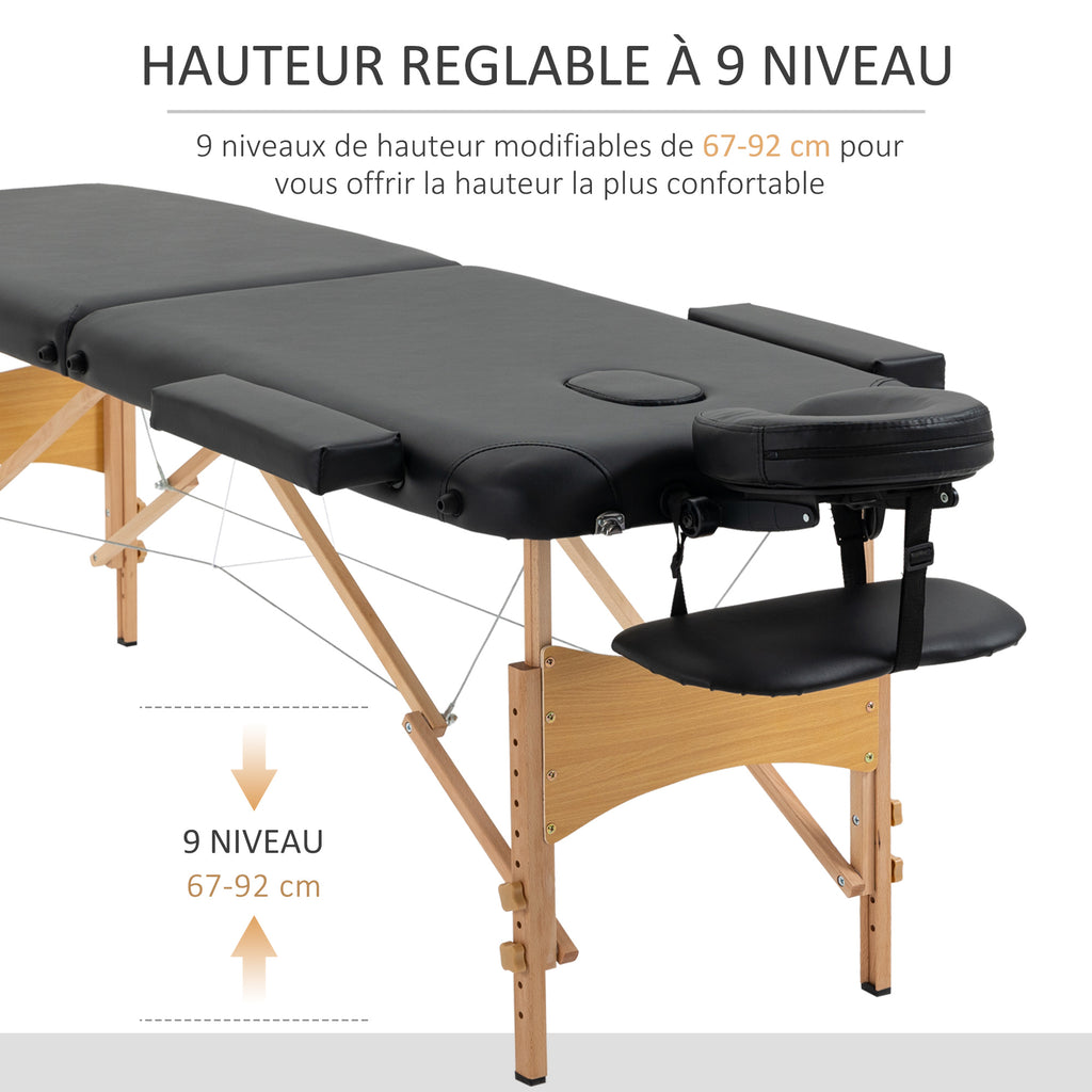 Lit/Table de Massage cosmetique Pliable en Bois 2 Zones noir-3