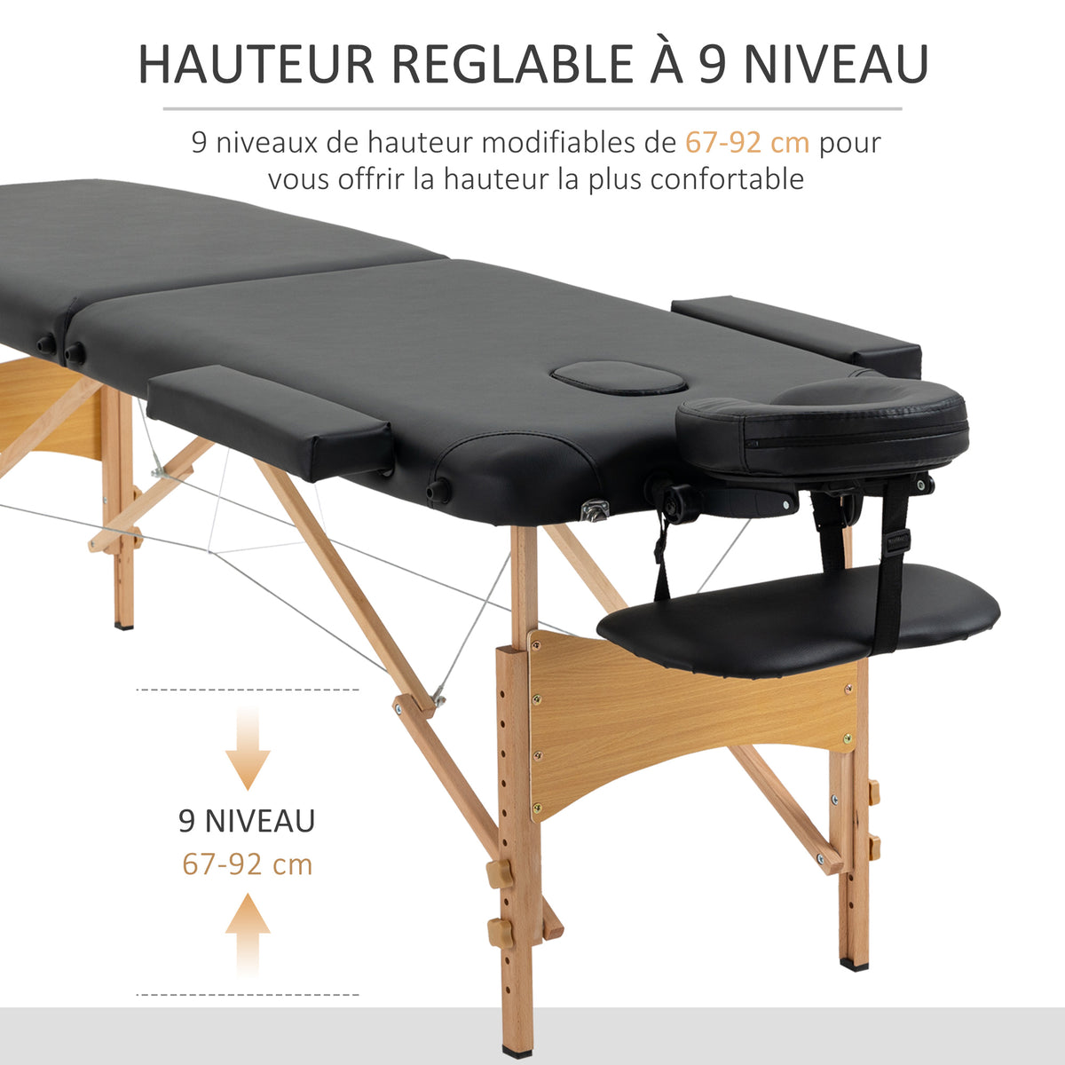 Lit/Table de Massage cosmetique Pliable en Bois 2 Zones noir-3